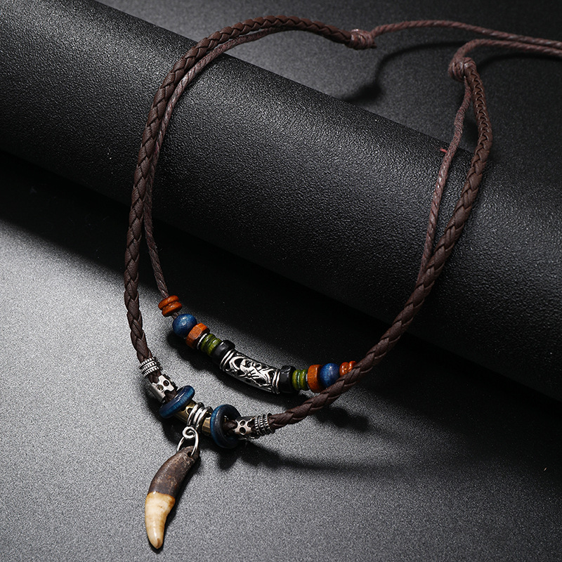 Ethnic Fashion Pk - Collier en cuir tressé à la