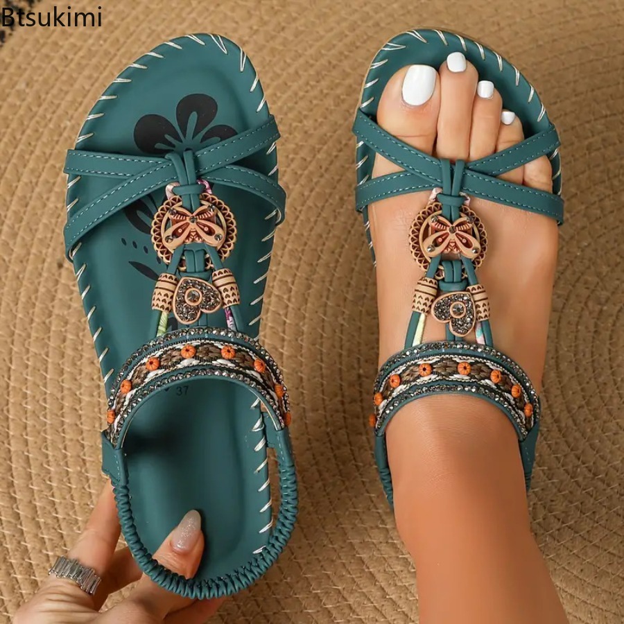 Ethnic Fashion For Ladies - Sandales Bohèmes pour Femmes, Chaussures Plates