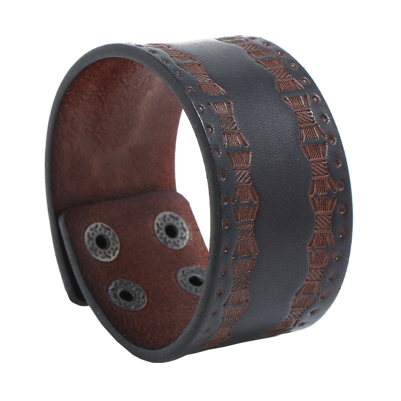 Ethnic Fashion Pk - Bracelet large en cuir de vache
