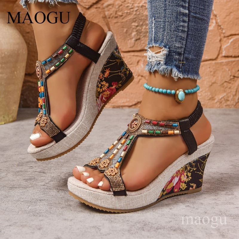Sandales compensées bohèmes à  - Ethnic Modern Fashion avis et prix