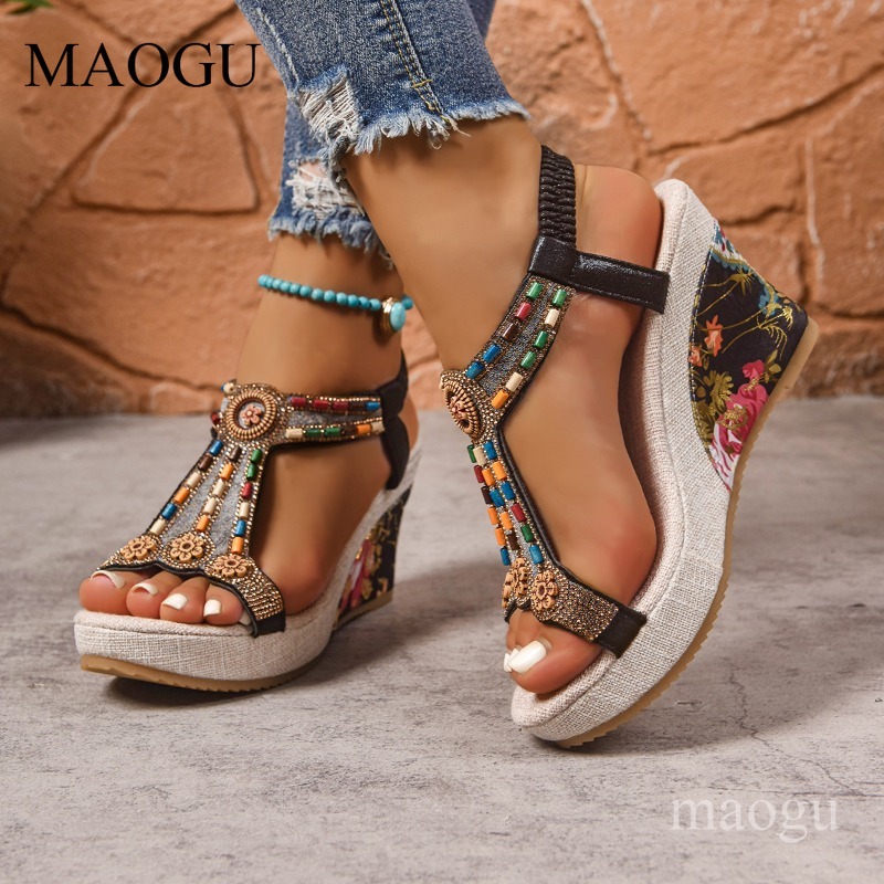 Sandales compensées bohèmes à  - Ethnic Modern Fashion avis et prix
