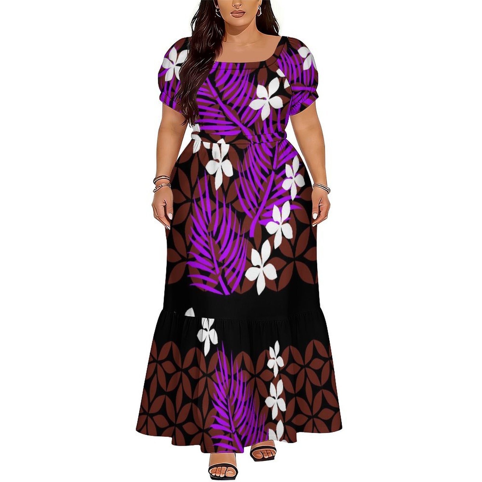 Robe confortable à manches cou - Ethnic Gown avis et prix