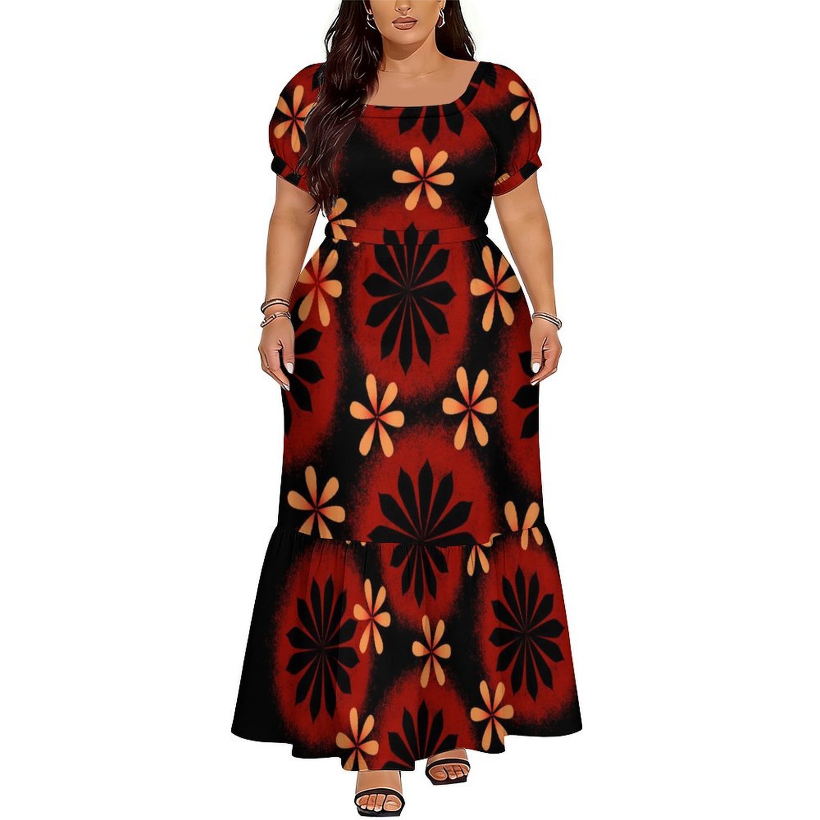Robe confortable à manches cou - Ethnic Gown avis et prix
