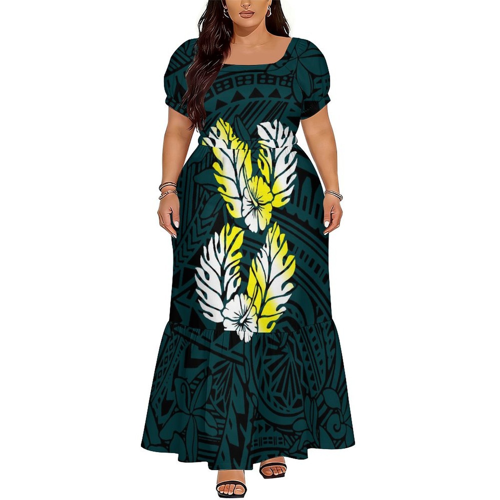 Robe confortable à manches cou - Ethnic Gown avis et prix